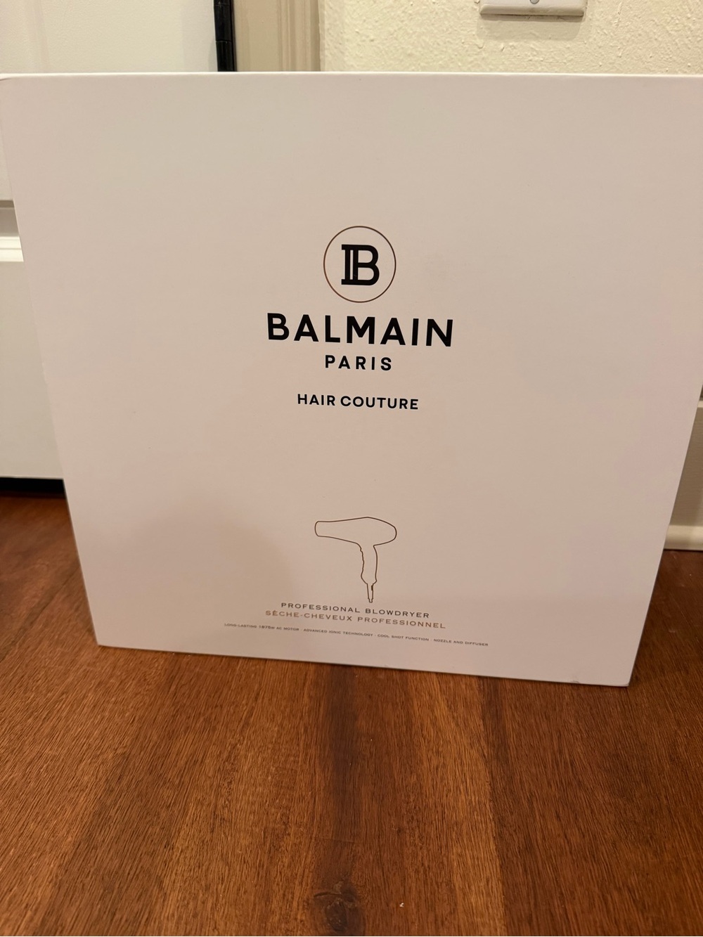 Balmain White Hair Couture Packaging with Black Logo
